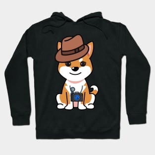 Cute orange dog is holding a camera Hoodie